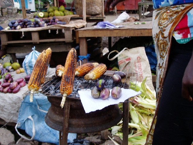 Roasted corn and plums